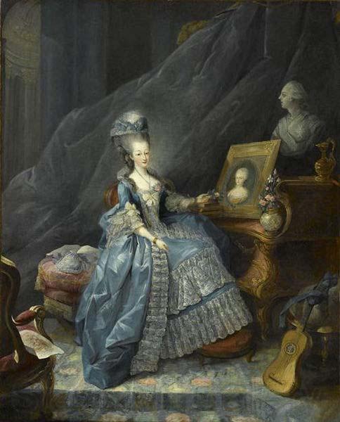 unknow artist Marie Therese of Savoy, Countess of Artois pointing to a portrait of her mother and overlooked by abust of her husband Norge oil painting art